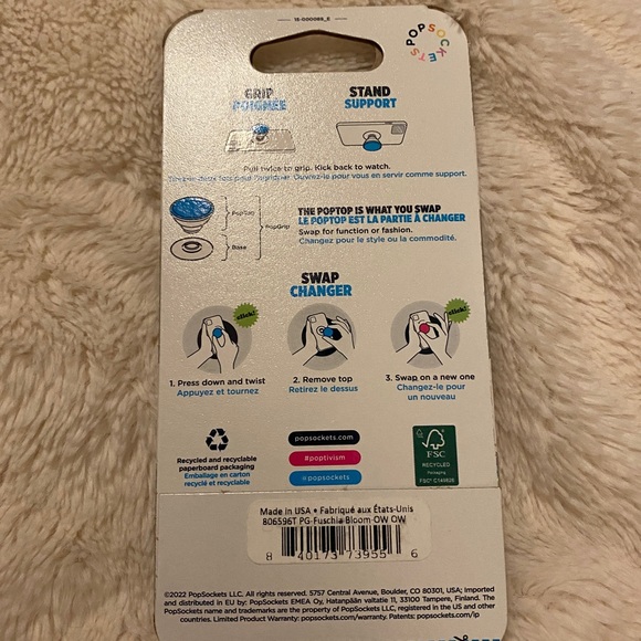 PopSocket Stylish PopGrip PopTop Cell Phone Joy Grip & Stand Fuchsia Bloom NWT - Picture 6 of 6